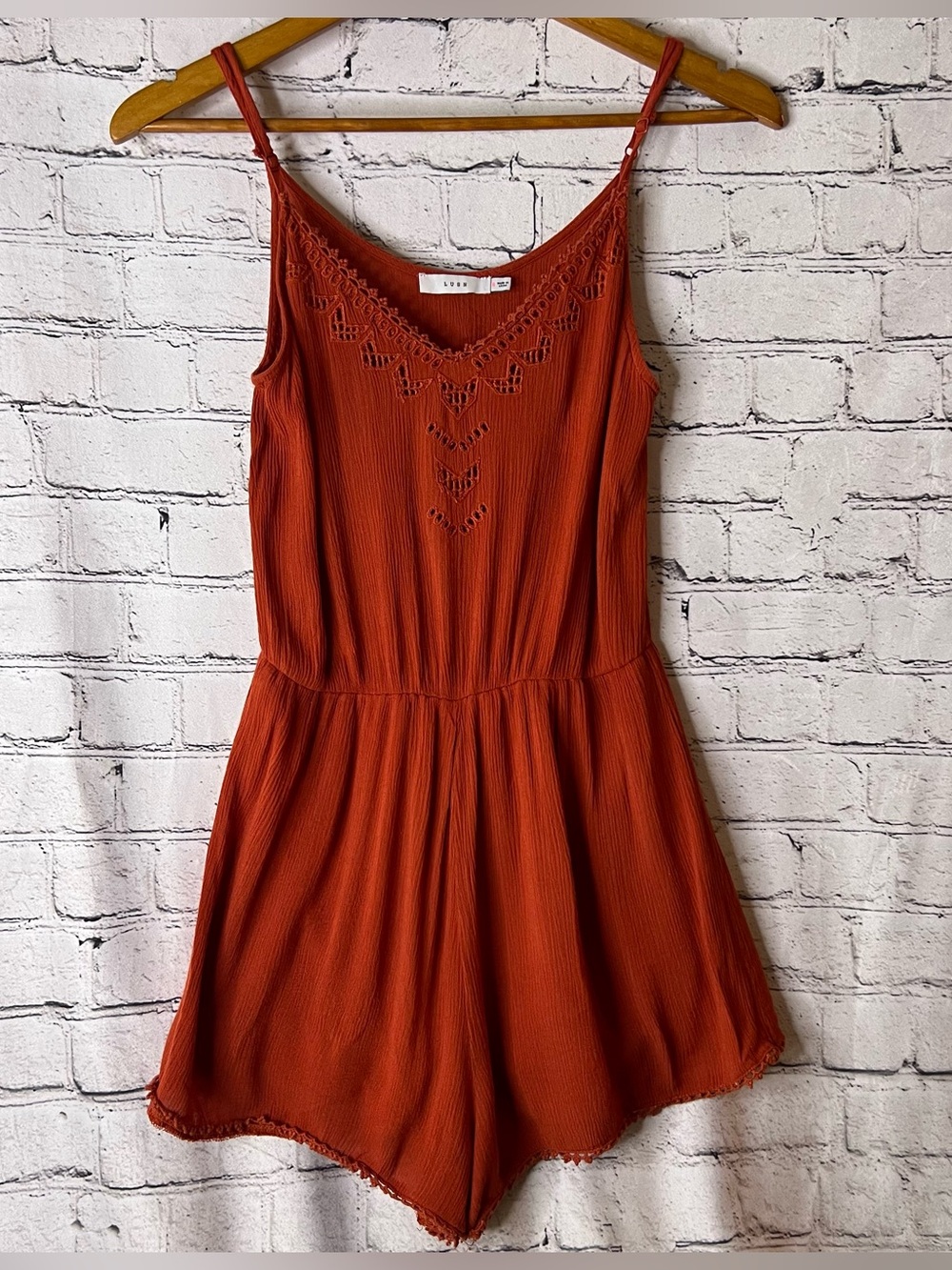 Lush Boho Style Sleeveless Shorts Romper Burnt Orange Size Small
